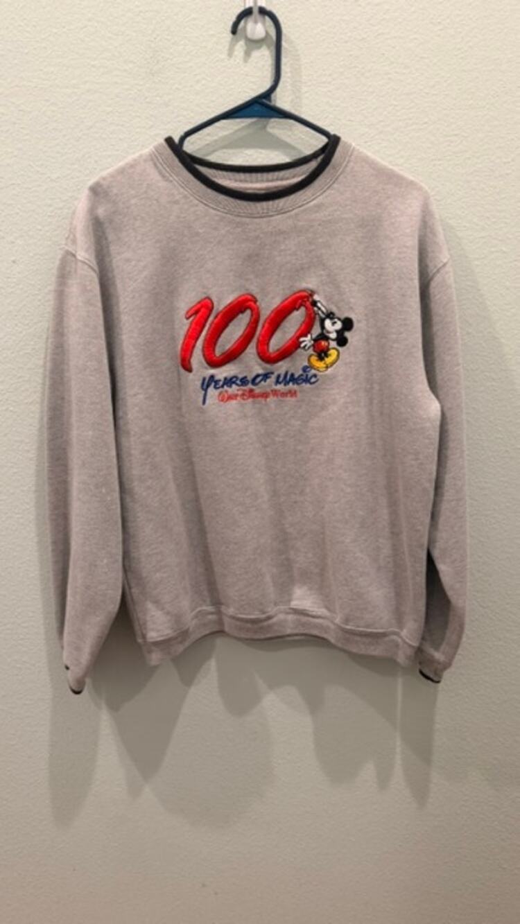 Womens Small Grey Walt Disney World 100 Years of Magic Embroidered Sweatshirt